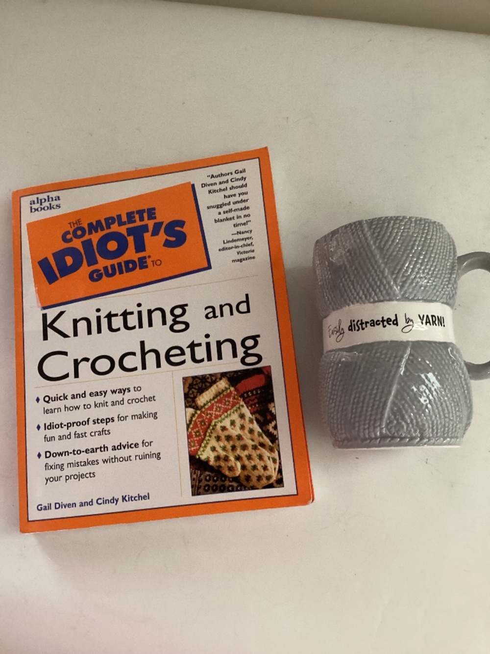 Fun “Easily Distracted by Yarn “mug and Idiots Guide to Knitting and Crocheting